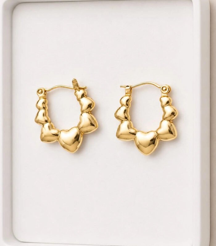 Amorette Heart Gold Hoop Earrings