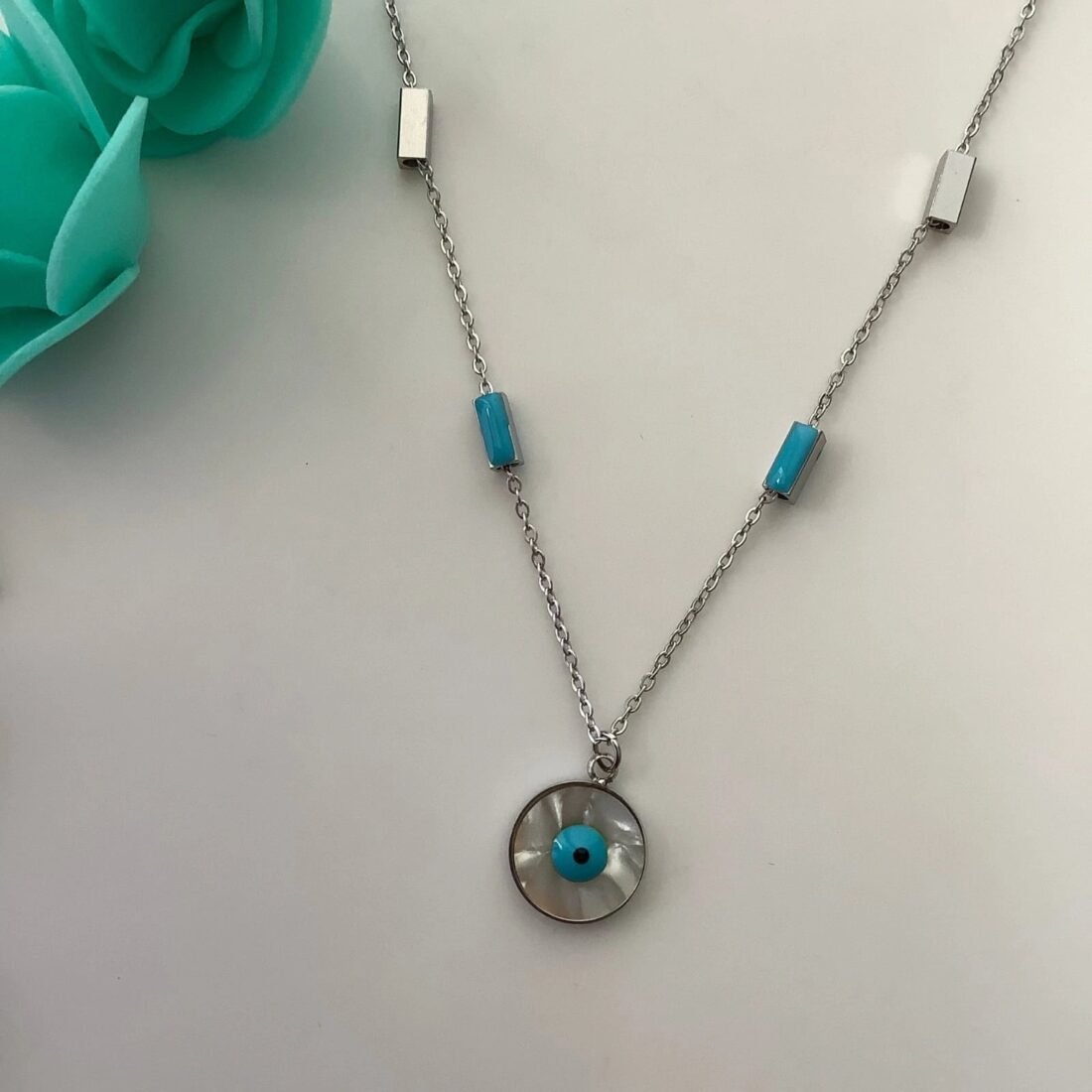 Azure Evil Eye Silver Necklace