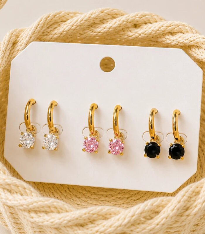 Crystal Trio Charm Hoop Earrings