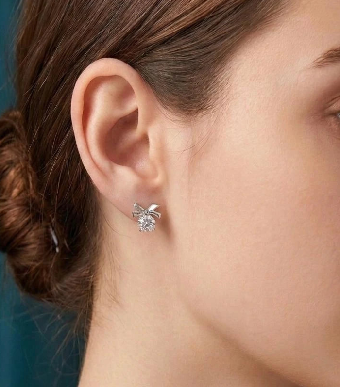 Crystal Bow Charm Stud Earrings