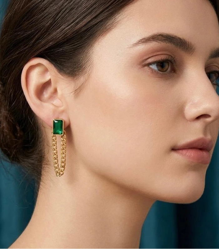 Emerald Chain Statement Earrings