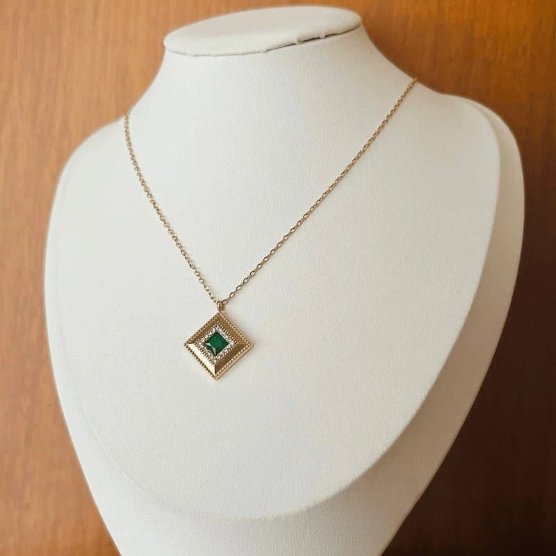 Emerald Diamond Frame Necklace