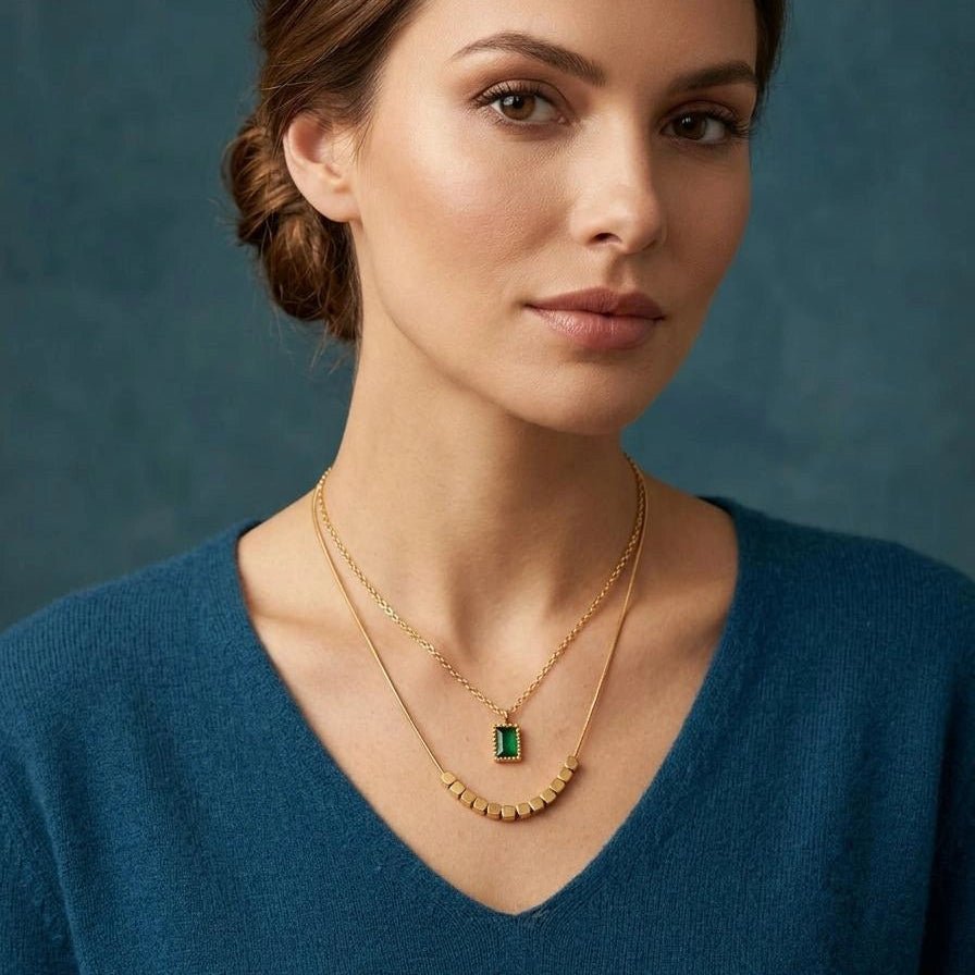 Emerald Layered Gold Necklace