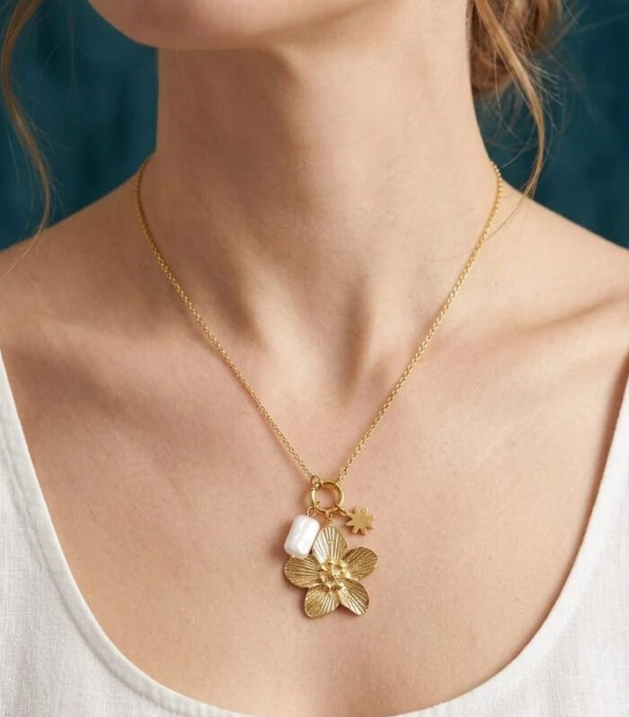 Golden Floral Charm Necklace