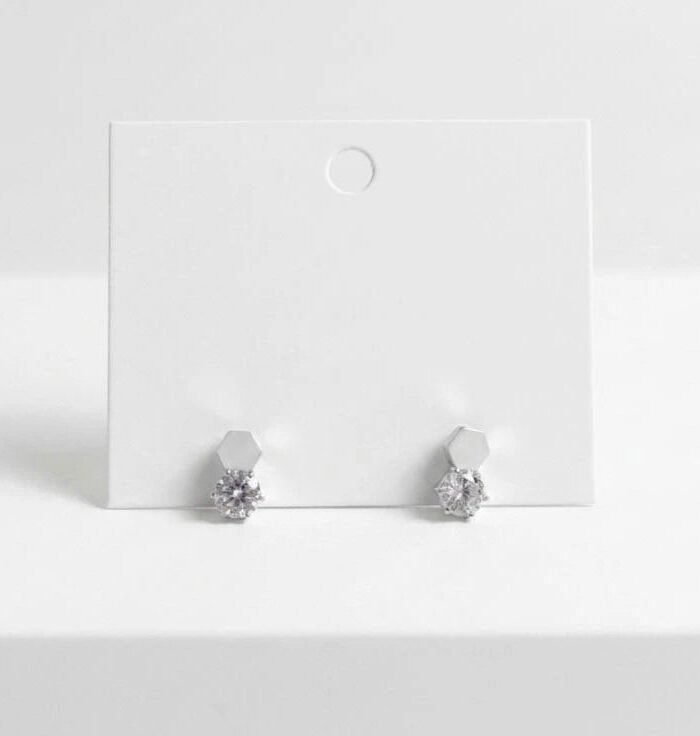 LunaHex Silver Crystal Stud Earrings