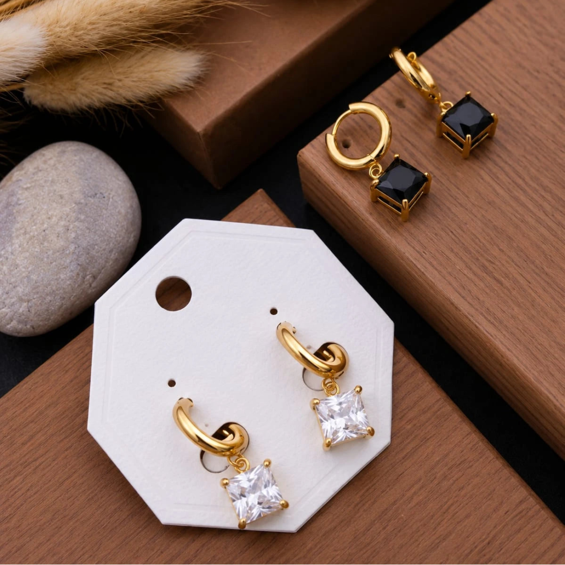 Lunara Dual Gem Hoop Earrings