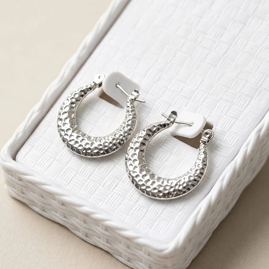 Lunelle Textured Silver Hoop Earrings