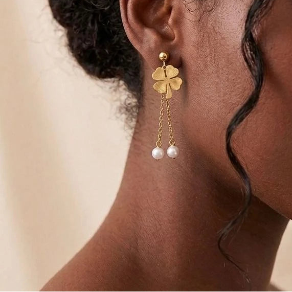 Pearl Clover Dangle Earrings