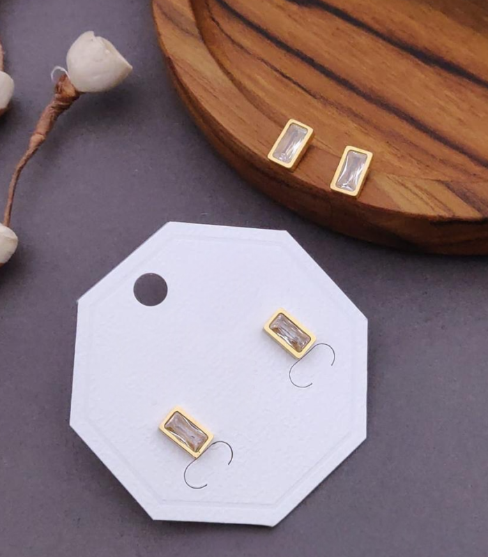 Minimalist Gold-Plated Baguette Crystal Stud Earrings