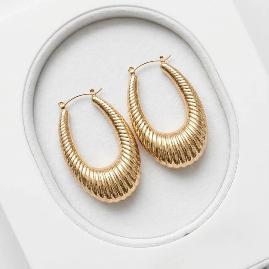 Radiant Ribbed Oval Hoop Earrings