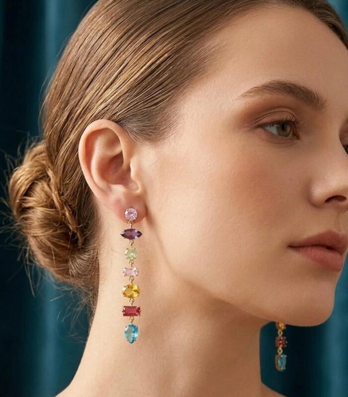 Rainbow Cascade Gem Dangle Earrings