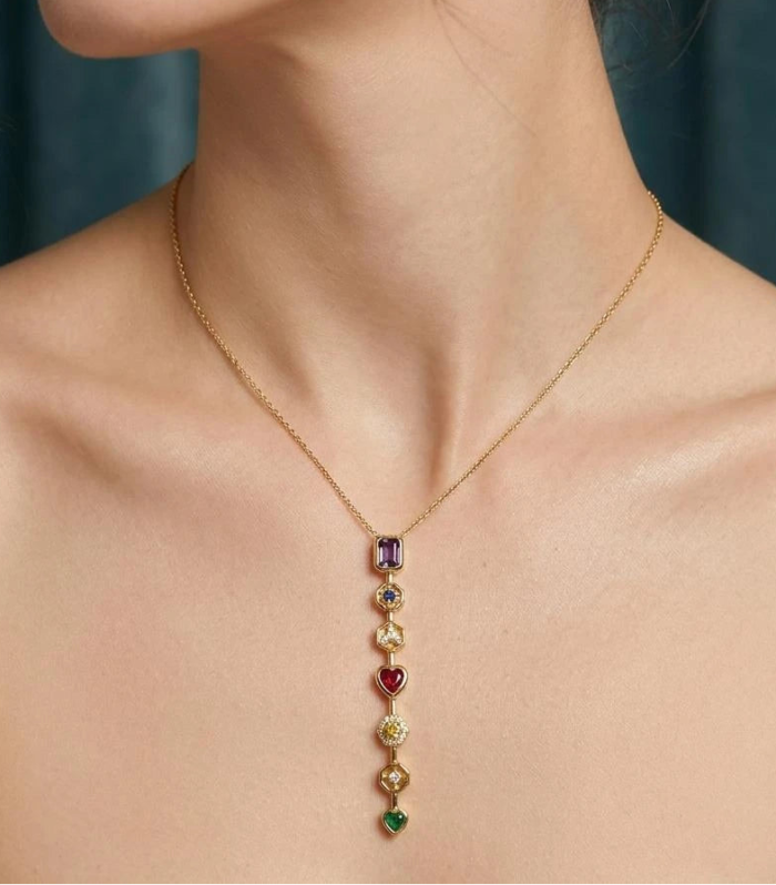 Rainbow Gem Drop Necklace
