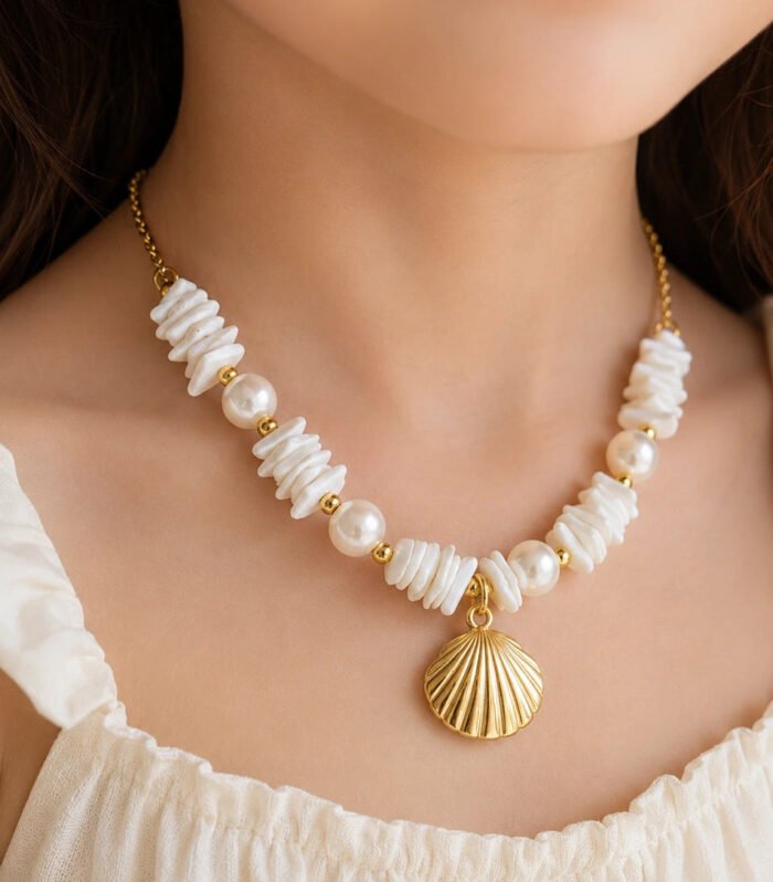 Seashell Pearl Charm Necklace