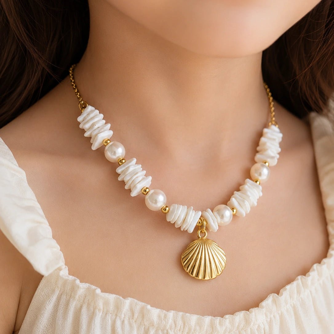 Seashell Pearl Charm Necklace