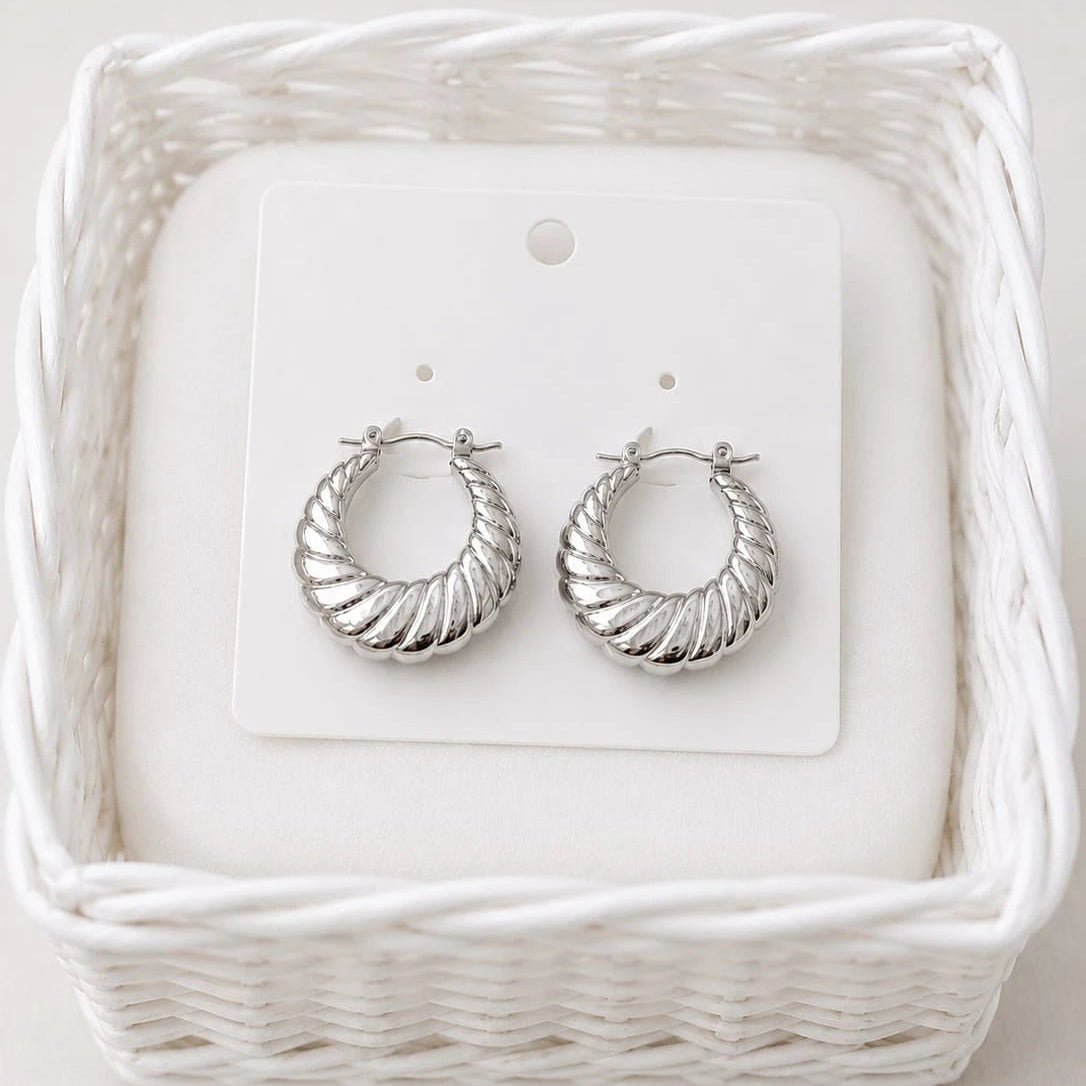Selene Twist Silver Hoop Earrings