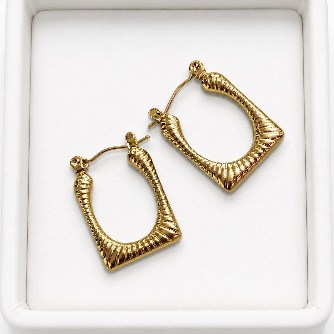 Velora Textured Gold Square Hoop Earrings