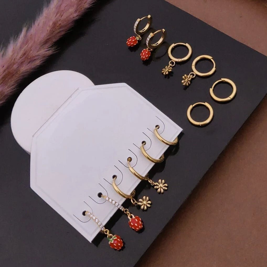 Daisy & Berry Charm Hoop Earrings Set