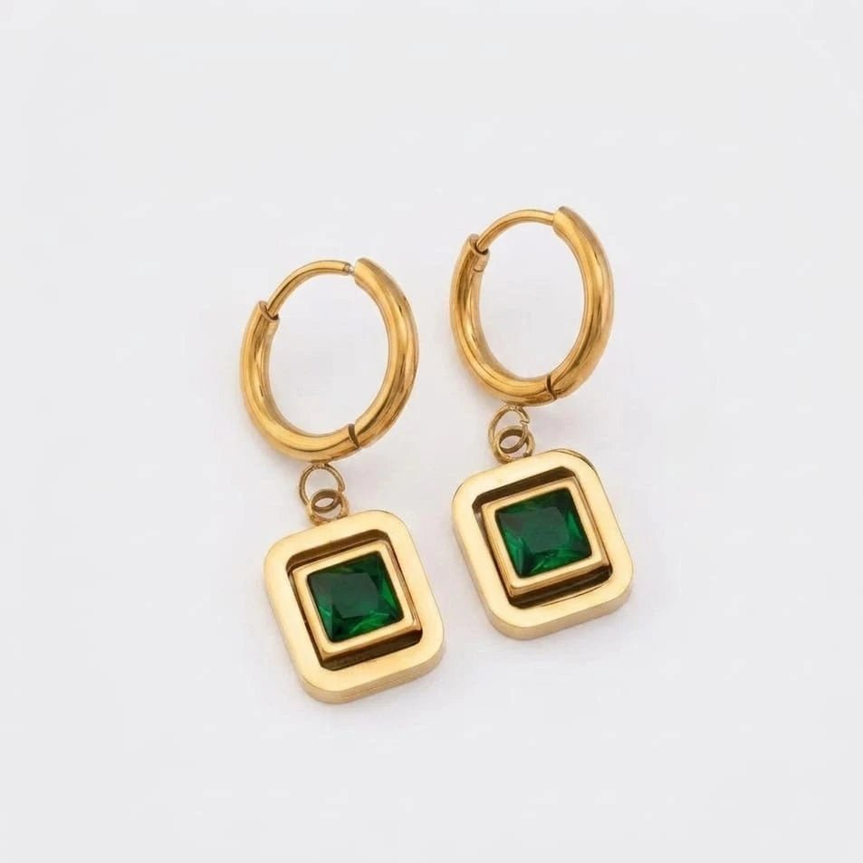 Emerald Frame Hoop Earrings