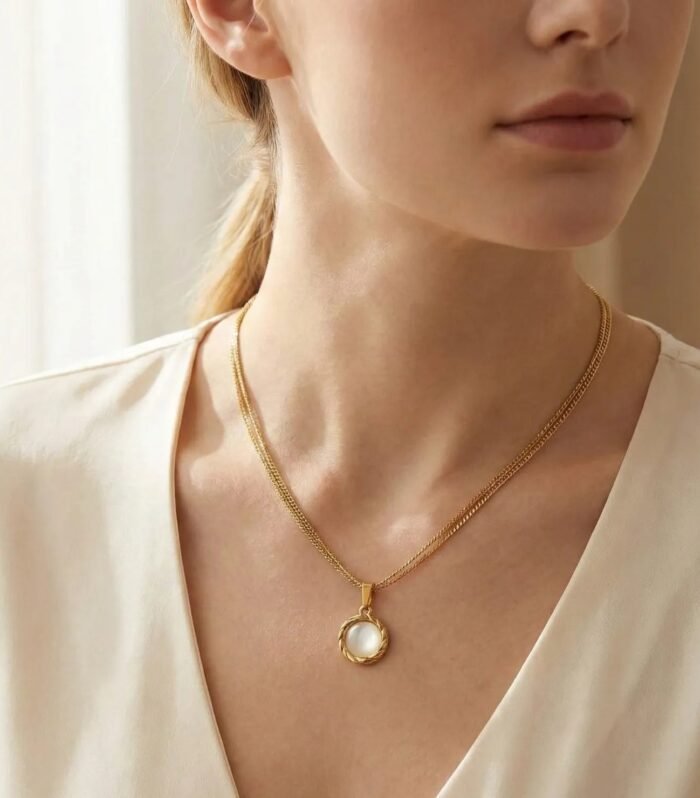 Vintage Gold-Plated Pearl Pendant Layered Necklace