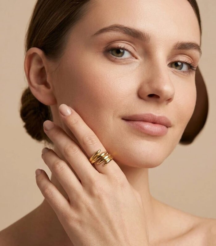 Golden Triple Spiral Wave Ring