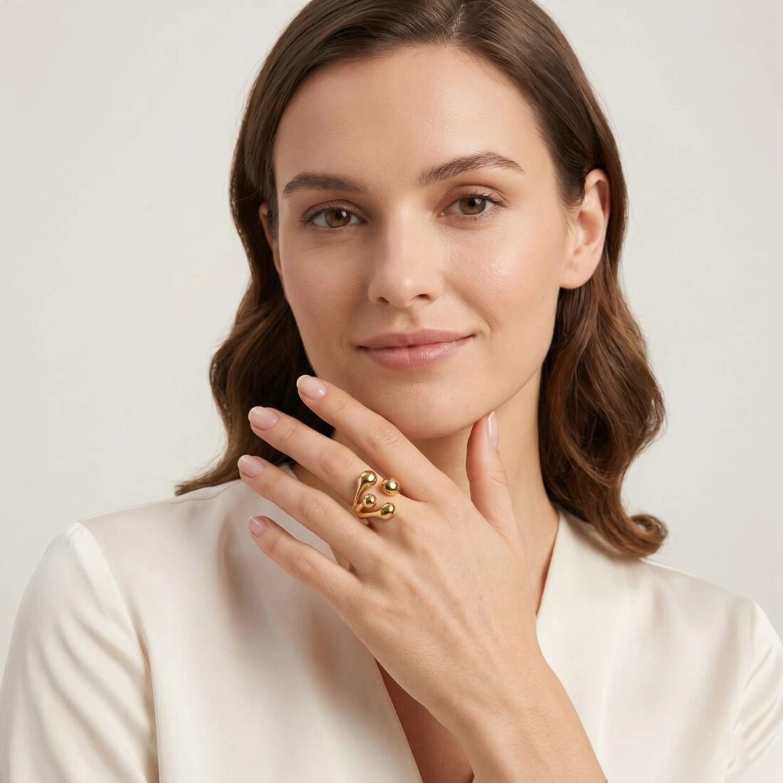 Golden Abstract Orb Wrap Ring