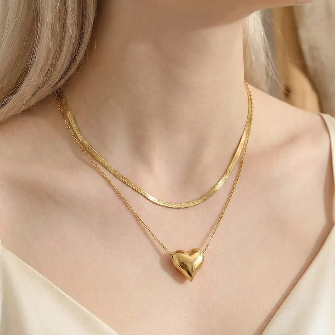 Heart Shaped Gold Necklace Set