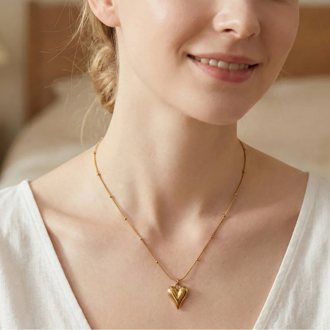 Gold Heart Shaped Pendant Necklace