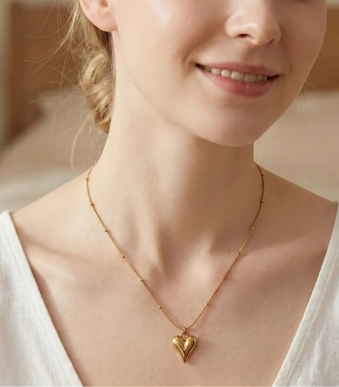 Gold Heart Shaped Pendant Necklace