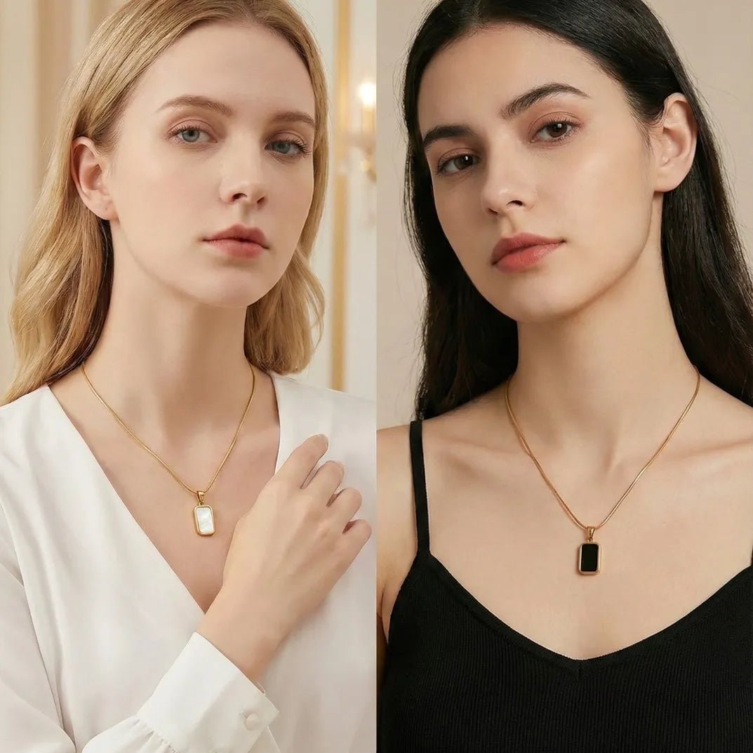Rectangular Pendant Necklace (White and Black)