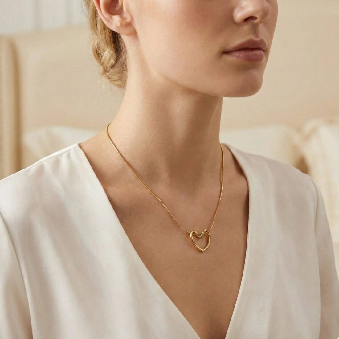 Intertwined Gold Silver Heart Necklace