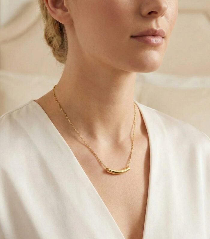 Minimalist Gold-Plated Curved Bar Necklace