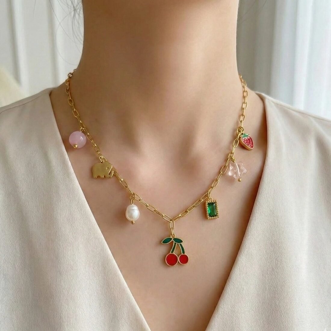 Fruit Charms Gold Charm Necklace