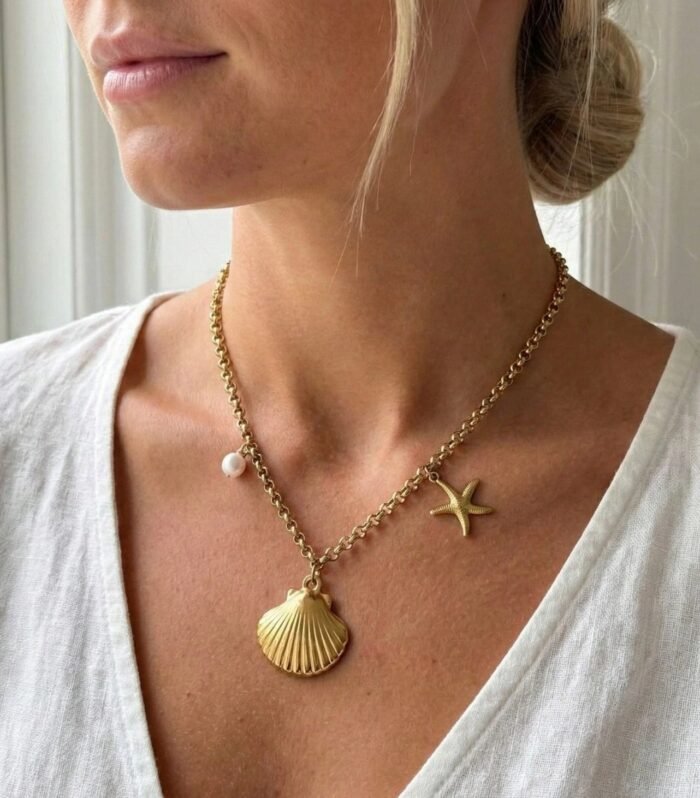 Shell Starfish Gold Charm Necklace