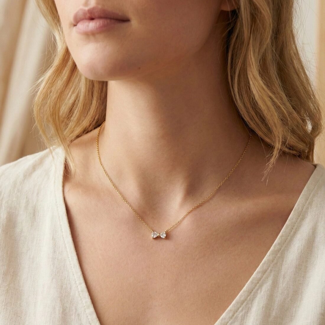 Diamond Bow Gold Necklace