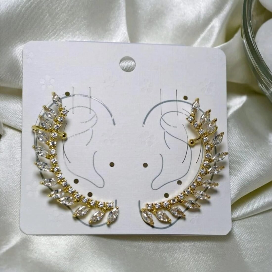 Golden Leaf Crystal Ear Cuff Earrings