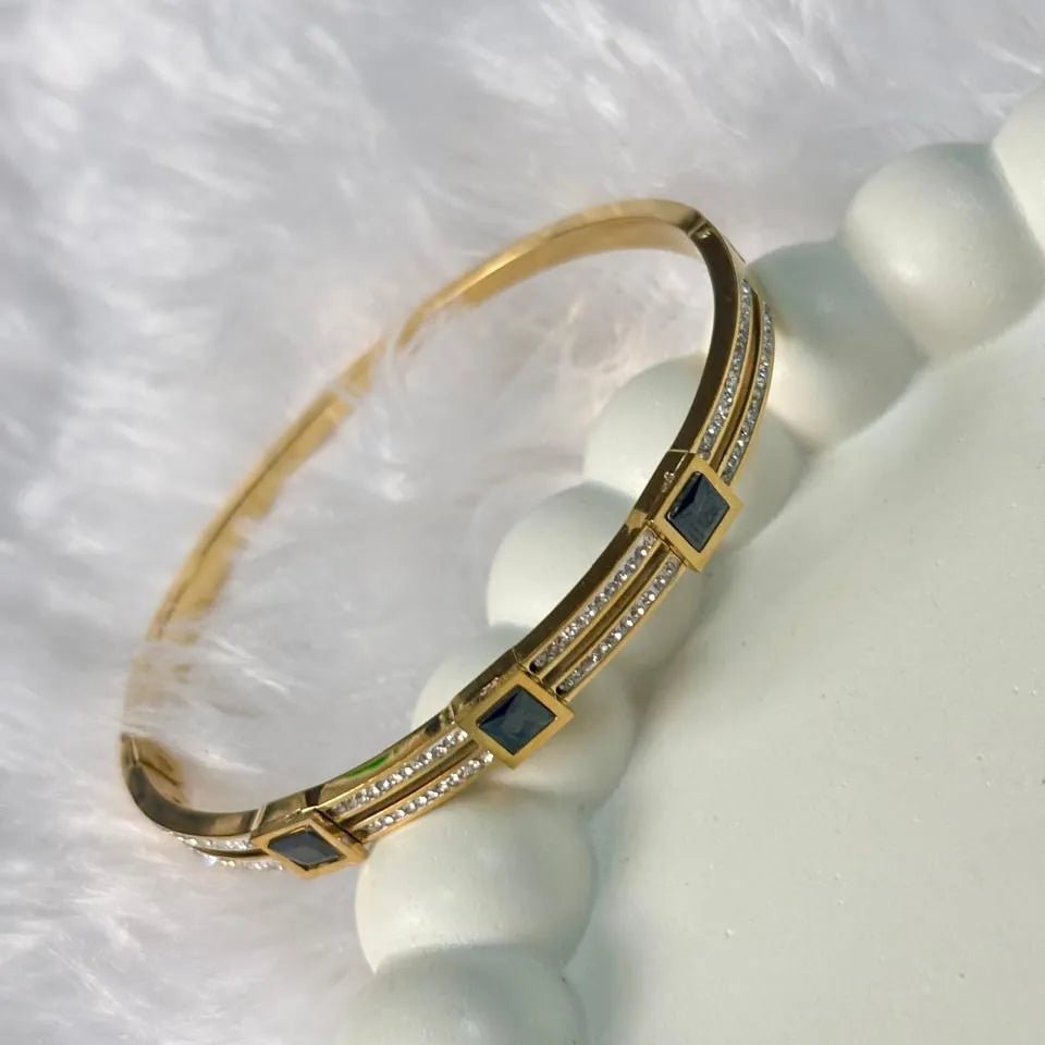 Gold/Rose Gold-Plated Black Square Stone Kada