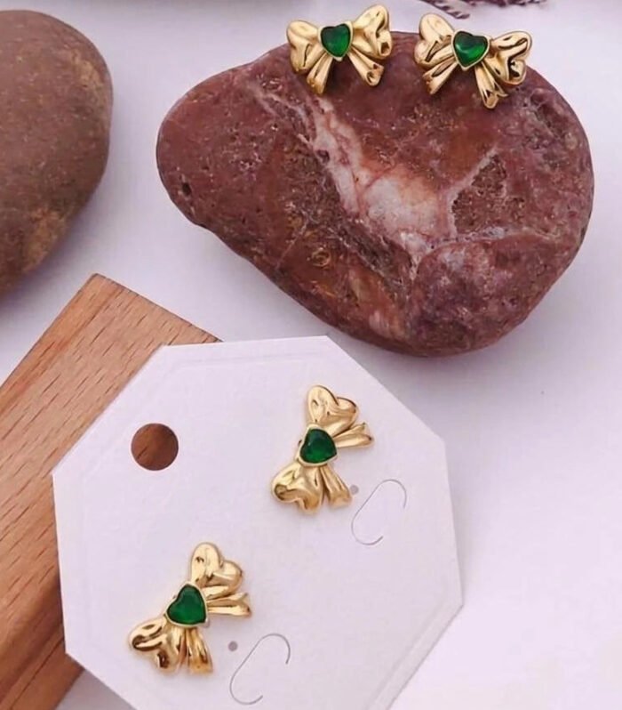 Emerald Bow Charm Earrings