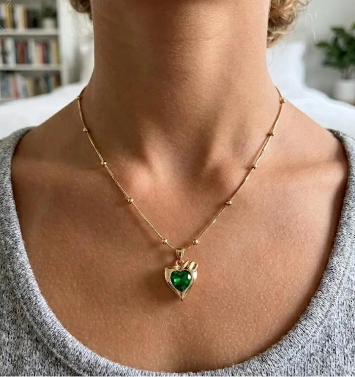 Emerald Heart Charm Necklace