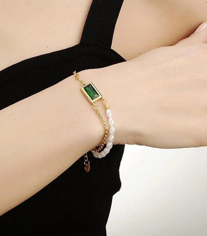 Emerald Pearl Charm Bracelet