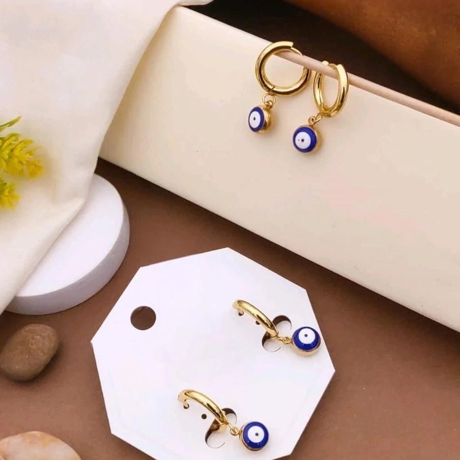 Evil Eye Charm Hoop Earrings
