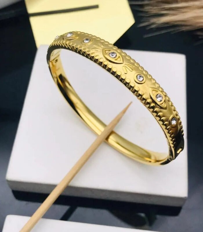 Evil Eye Engraved Gold Kada