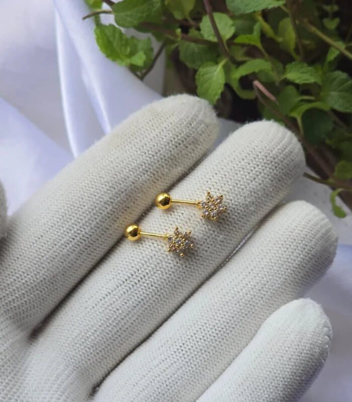 Floral Crystal Gold Ear Piercing