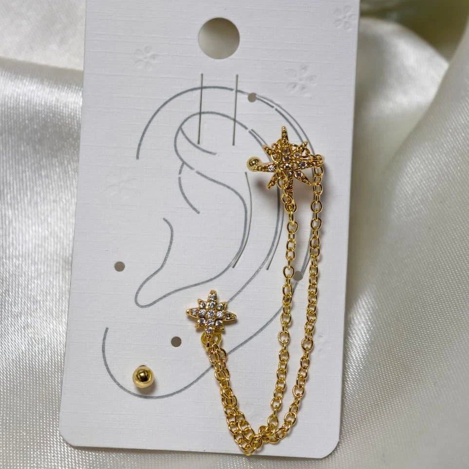 Gold Star Chain Ear Cuff  Earring