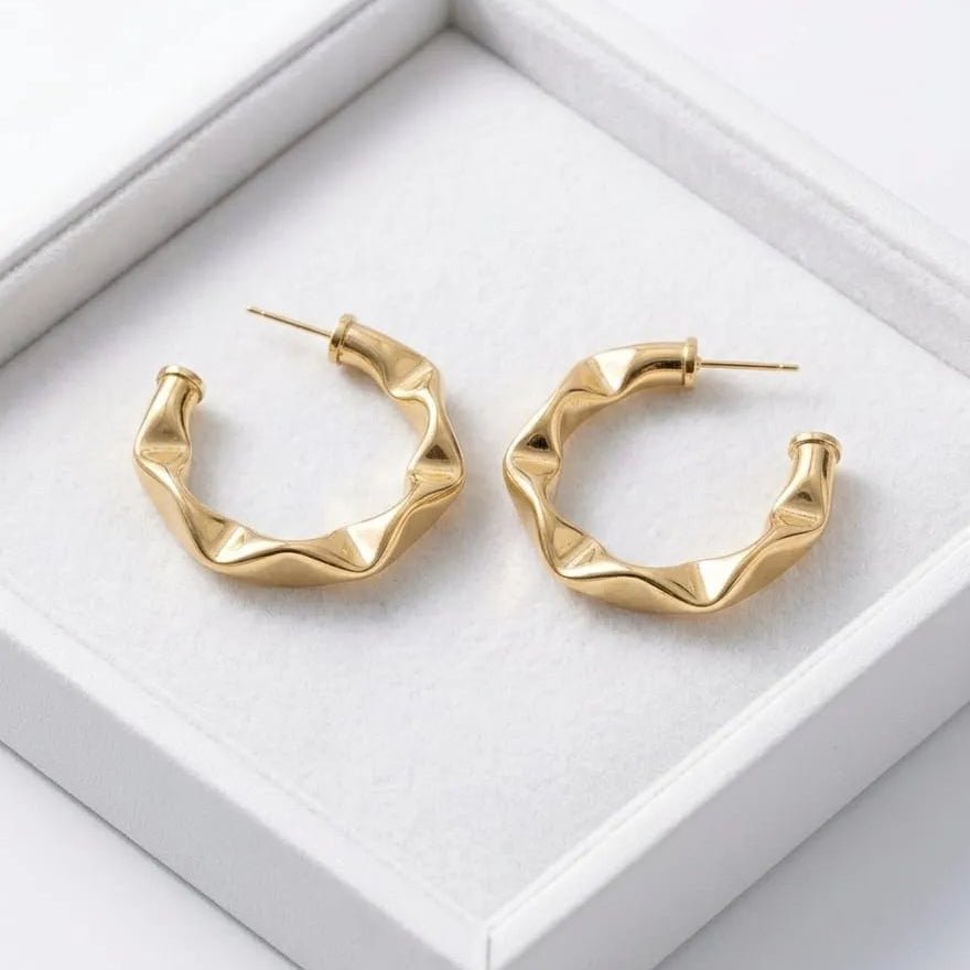 Golden Ripple Hoop Earrings