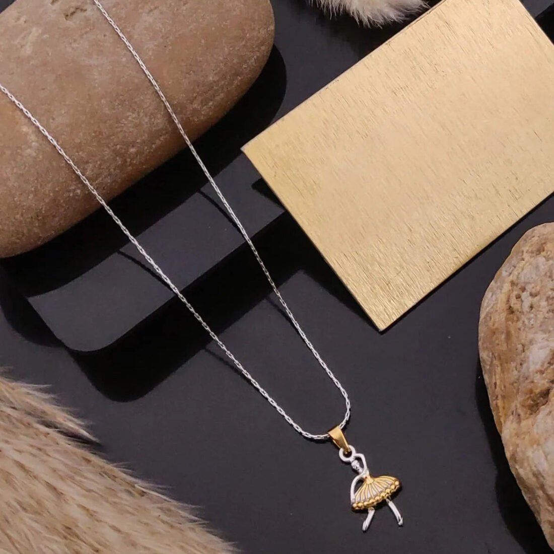 Golden Ballerina Pendant Necklace