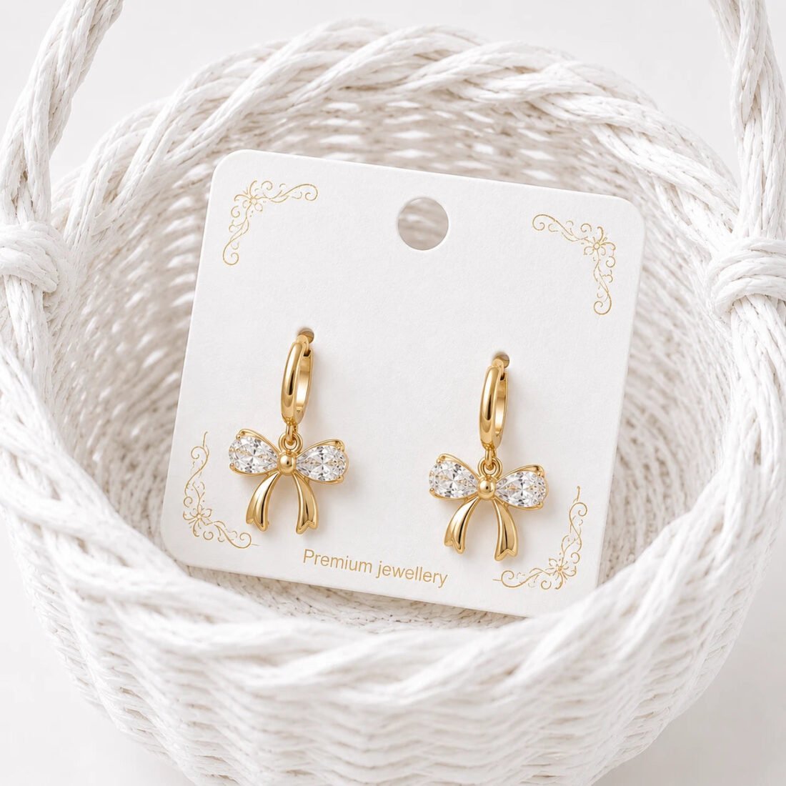 Golden Bow Crystal Drop Earrings