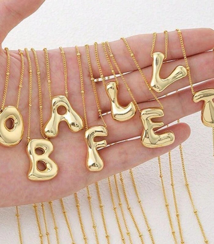 Golden Bubble Letter Initial Necklaces