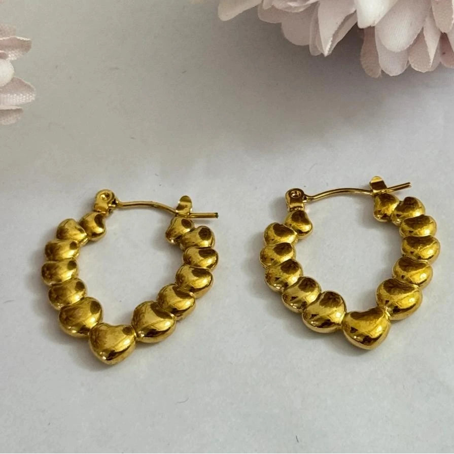 Golden Heart Bead Hoop Earrings