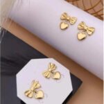 Golden Heart Bow Charm Earrings