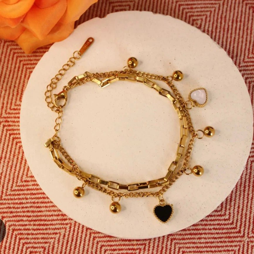 Golden Heart Charm Layered Bracelet